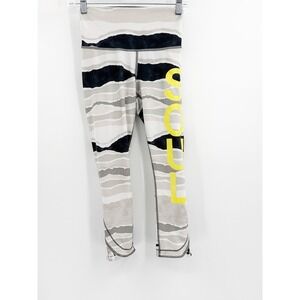 Lululemon SoulCycle True Self Crop Leggings Bleacher Stripe Grey Yellow Size 2